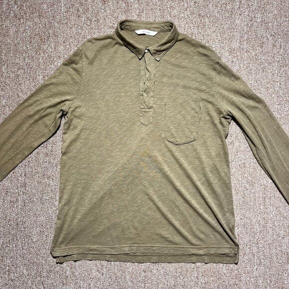 Zadig and Voltaire Togo Flamme Overdyed Olive Green Long Sleeve Polo Shirt MED - Picture 3 of 7